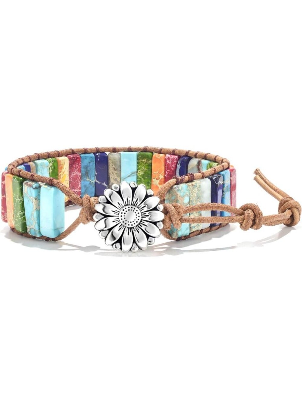 7 Chakra Healing Bracelet for Women & Men - Real Stone Leather Wrap Boho Jewelry
